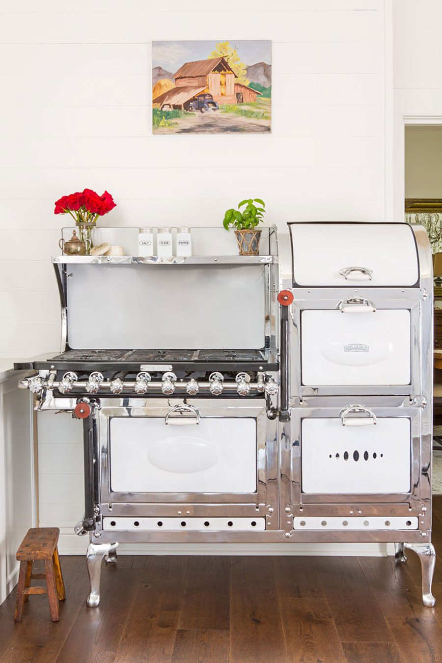 white antique victorian stove was found as architectural salvage