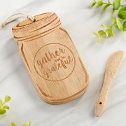 Gather and Be Grateful Mason Jar Shaped Cheese Board and Knife