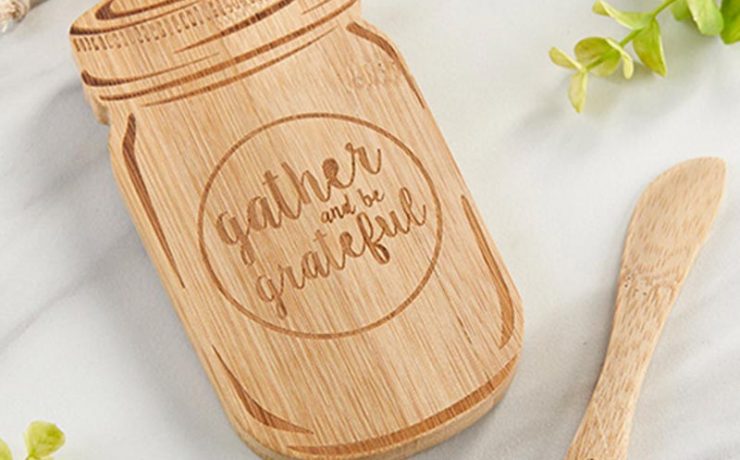 Gather and Be Grateful Mason Jar Shaped Cheese Board and Knife