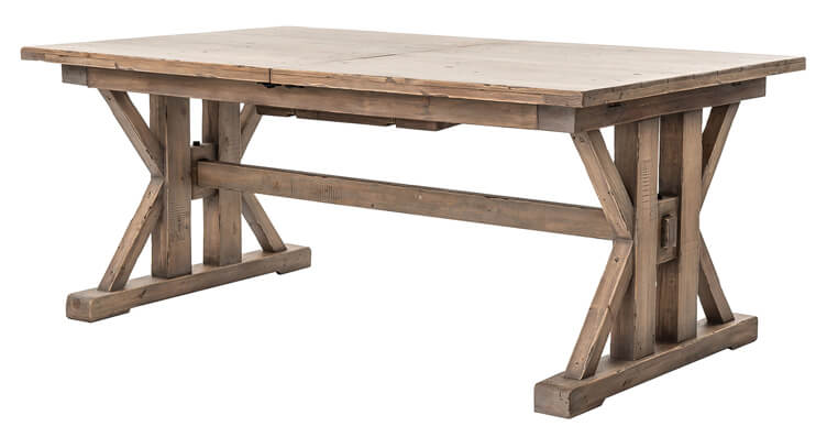 trestle farm table with rustic finish
