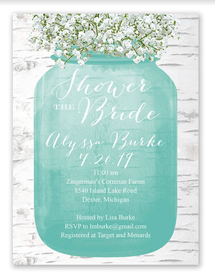 bridal shower invitation with mason jar