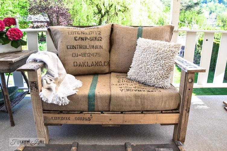 pallet wood burlap chair 