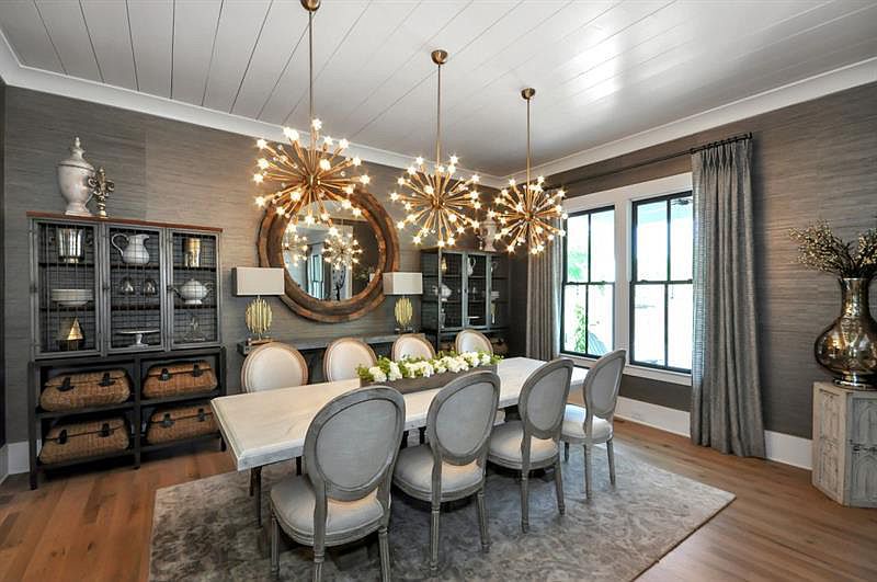 Elegant Georgia farmhouse dining room with industrial design