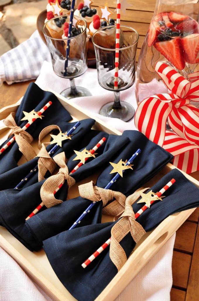 Table setting with red white and blue party essentials