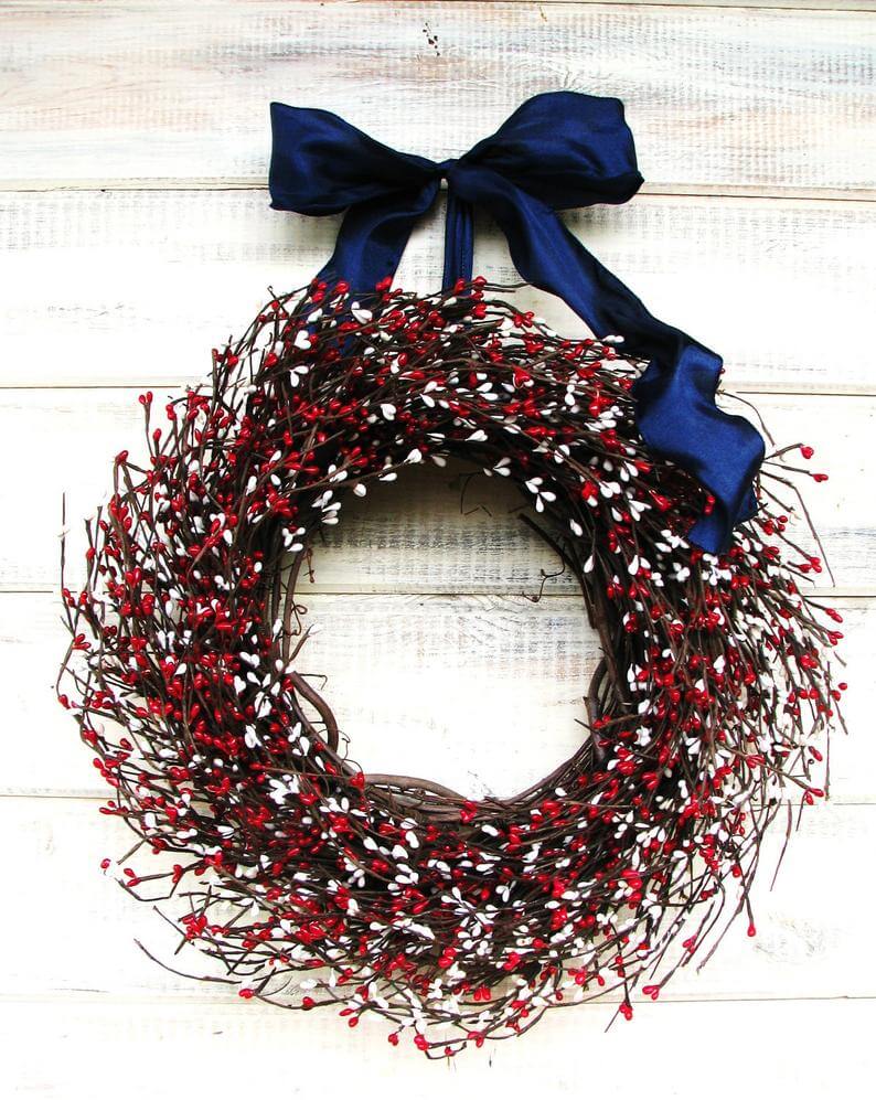 4th of July blue and red front door wreath