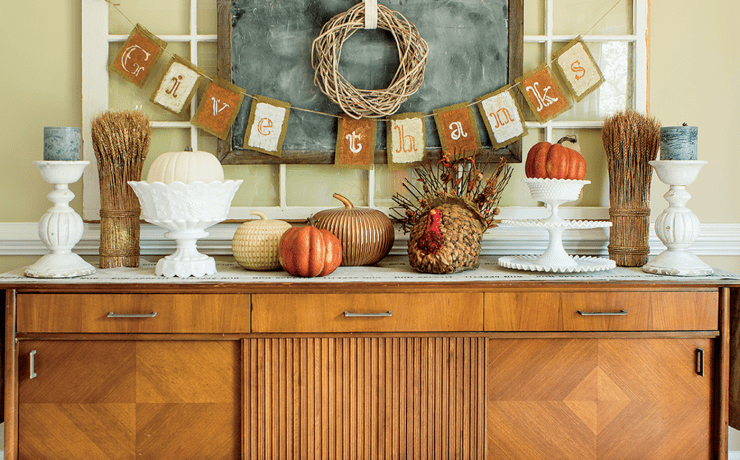 mid century modern farmhouse hutch fall themed