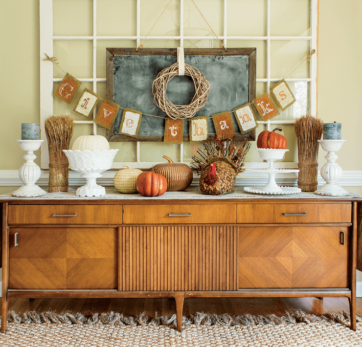 mid century modern farmhouse hutch fall themed