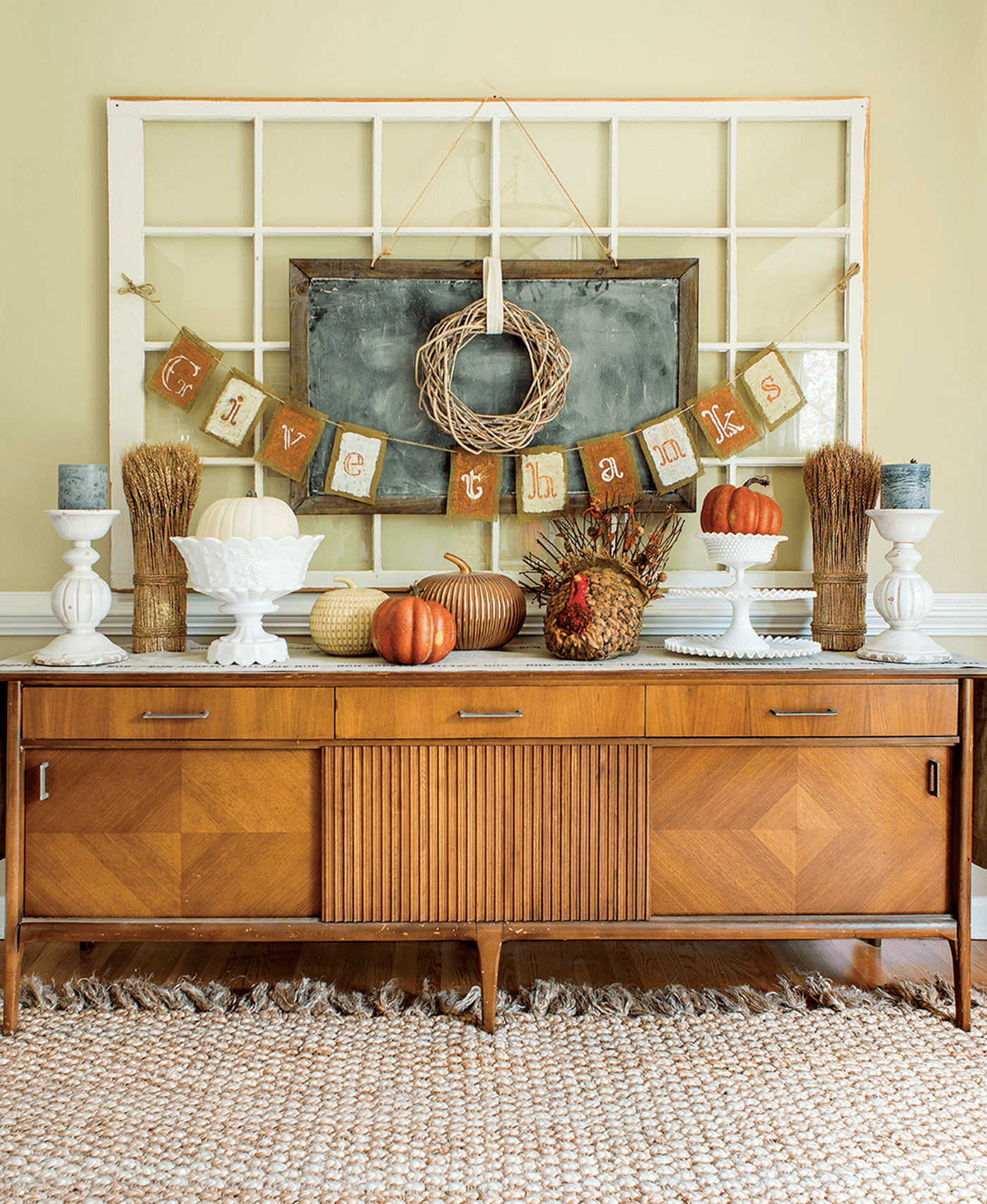 mid century modern farmhouse hutch fall themed