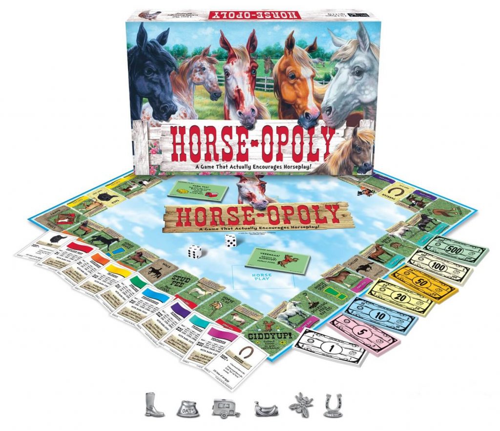 A game board fashioned to look like horse-themed Monopoly