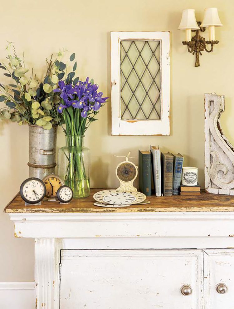 A vintage general store cabinet in a renovated farmhouse.