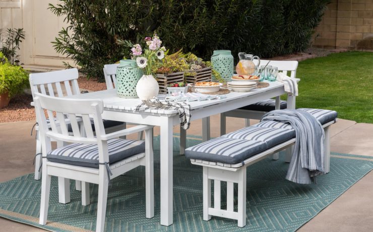 outdoor dinner party table with pies