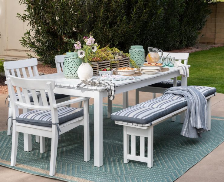 outdoor dinner party table with pies