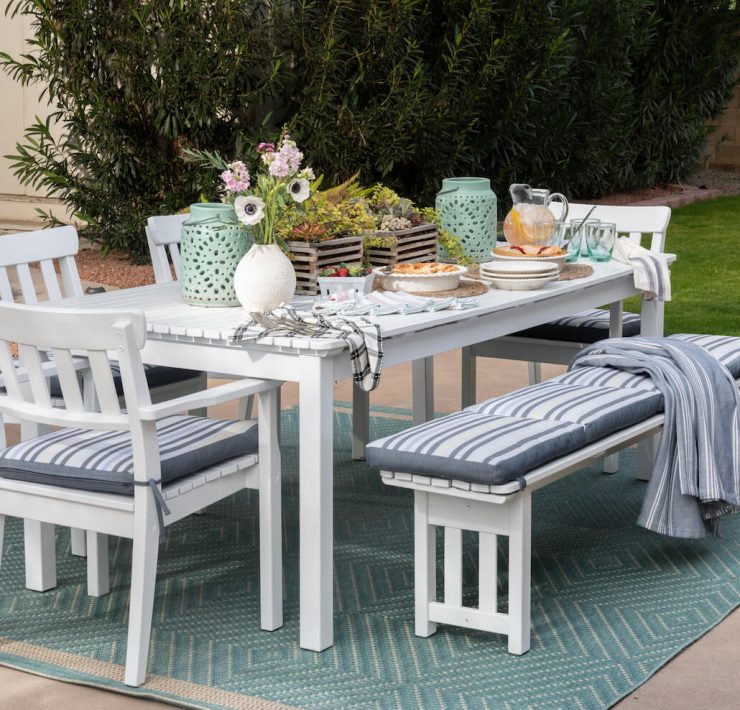 outdoor dinner party table with pies