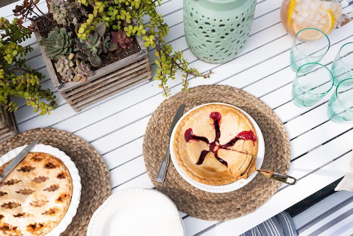 Pies on an outdoor table