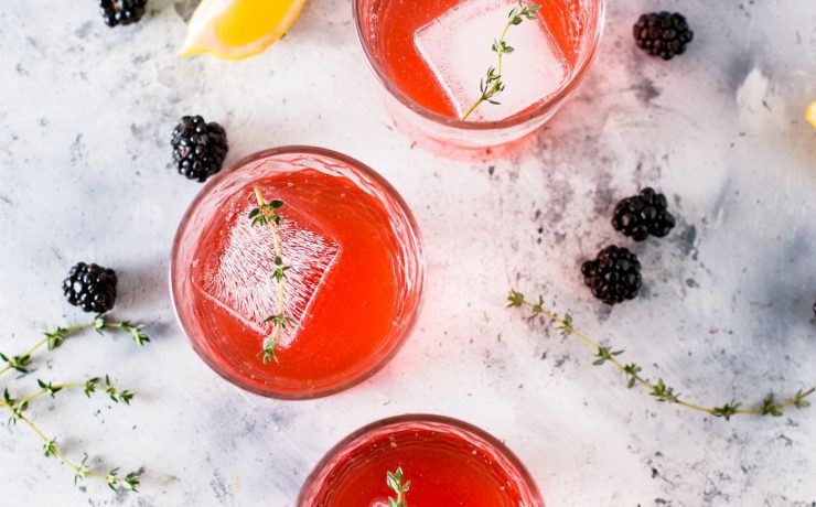 View from above of raspberry green tea lemonade