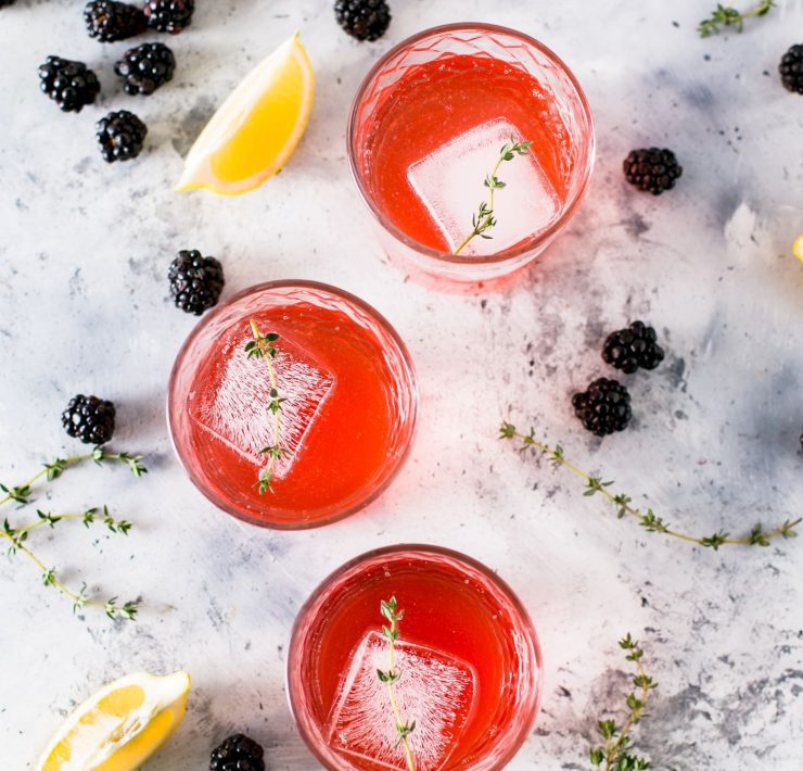 View from above of raspberry green tea lemonade