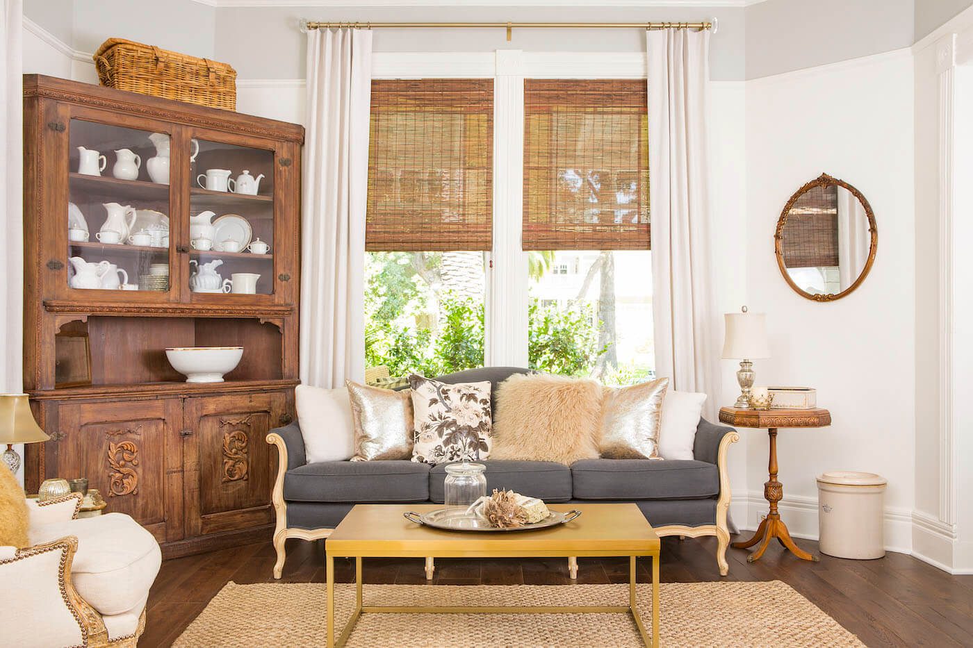 living room with neutral farmhouse style