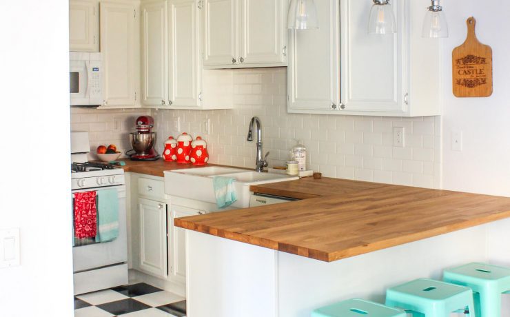 Repaint kitchen cabinets to white with farmhouse style
