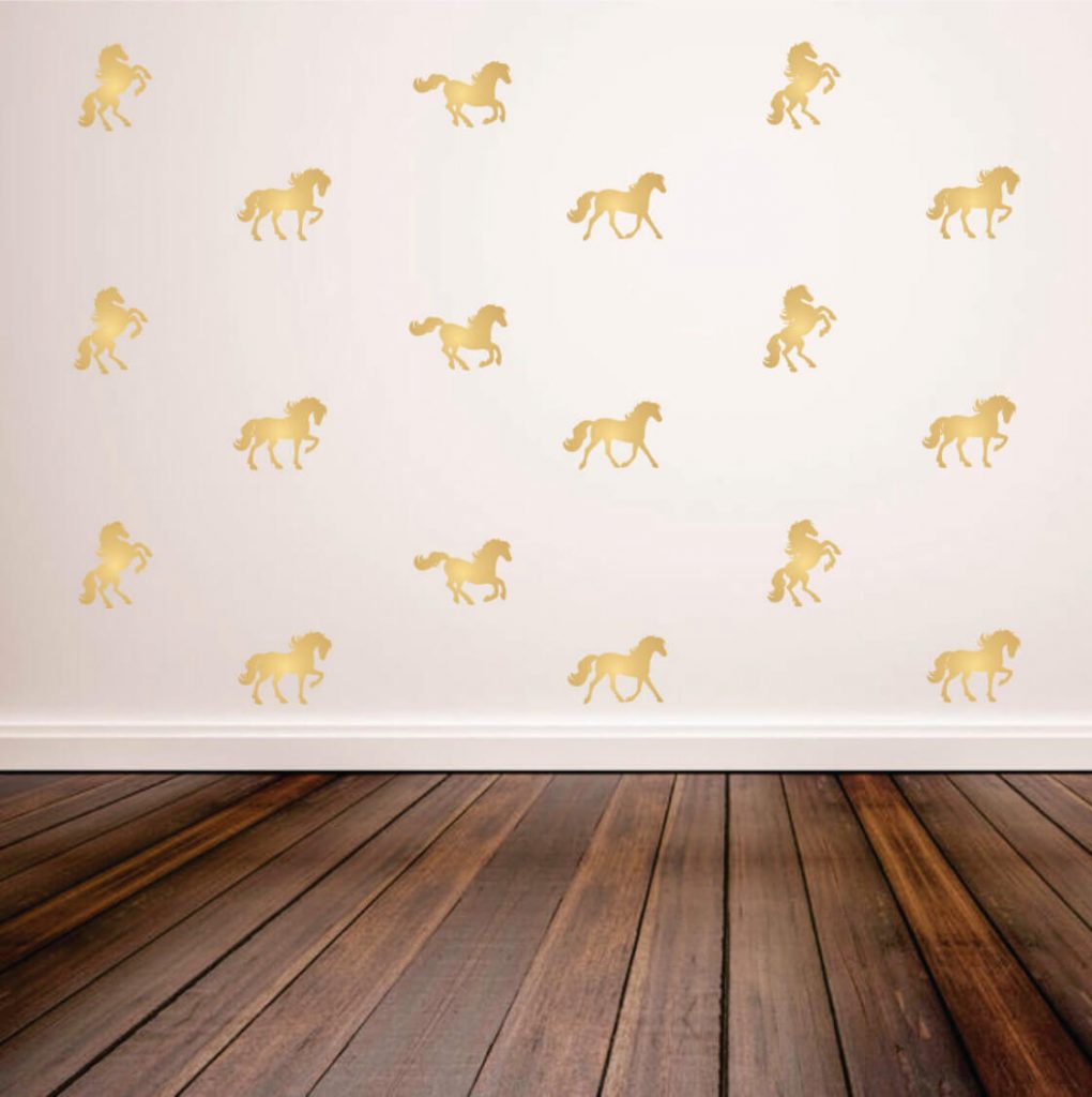  Golden wall sticker decals in the shape of different horse silhouettes