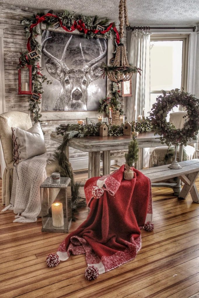 Dining room of Maple Creek Market with animal painting and Christmas decorations