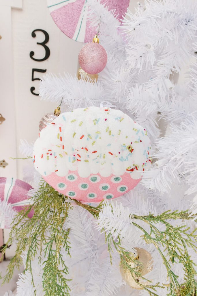 Pink candy cupcake ornament