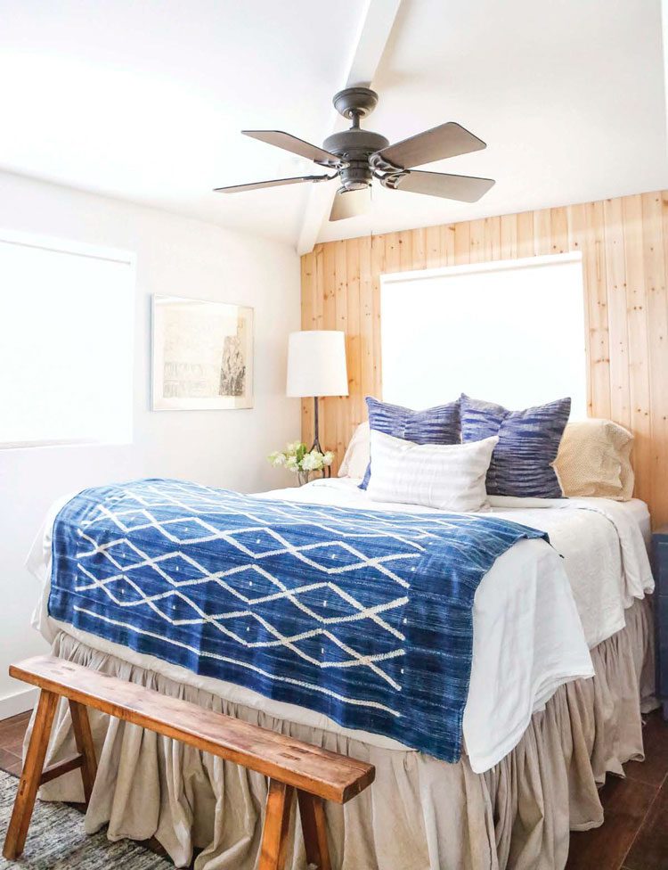Master bedroom with ceiling fan for types of farmhouse lighting