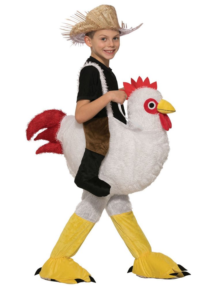 The wittiest of all farmhouse costumes, this ingenious costume is basically an overall disguised as a chicken so it looks like your riding your feathered friend.