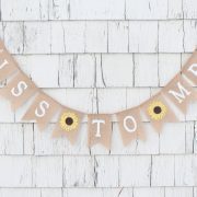 Country bridal shower banner spelling “Miss to Mrs”