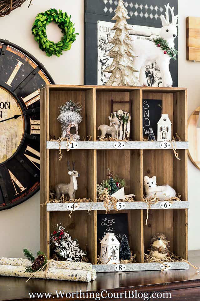 Cubby holes to display Christmas collectibles in