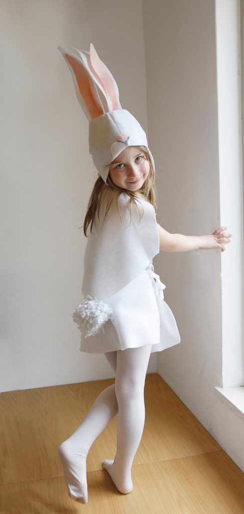 DIY halloween costume white bunny on girl