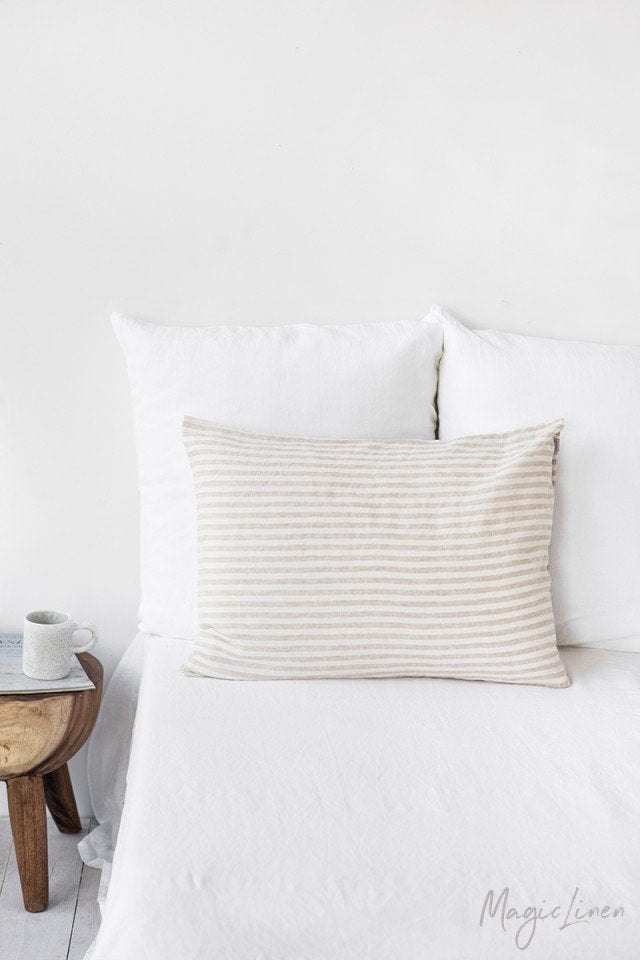 modern farmhouse style striped linen pillowcase