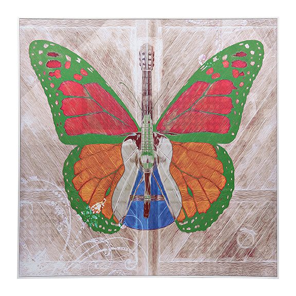 Dolly Parton art: butterfly and guitar