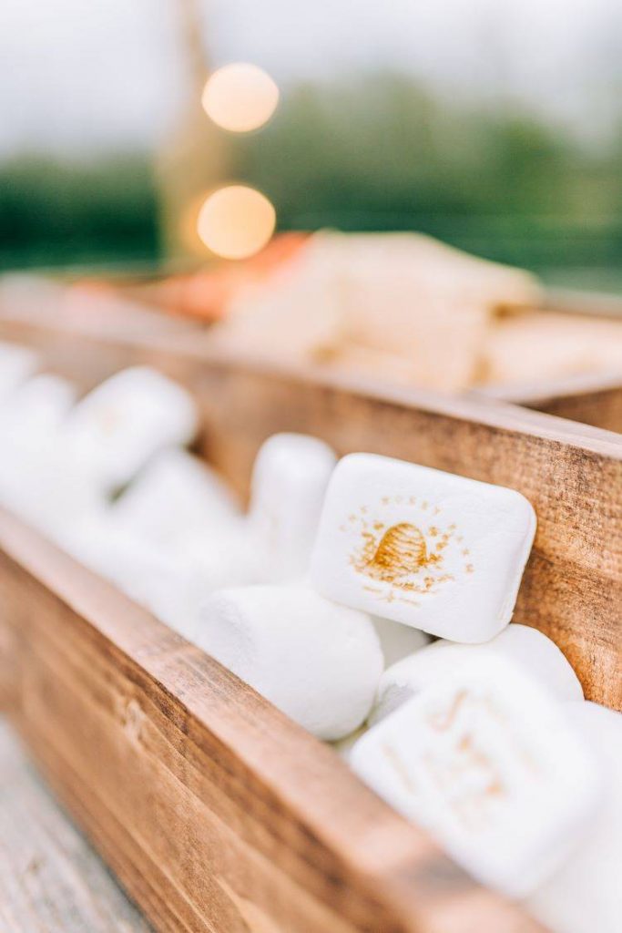 custom marshmallows with the bride and groom’s name and wedding date