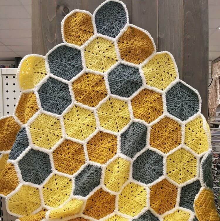 DIY honeycomb blanket in honey colors