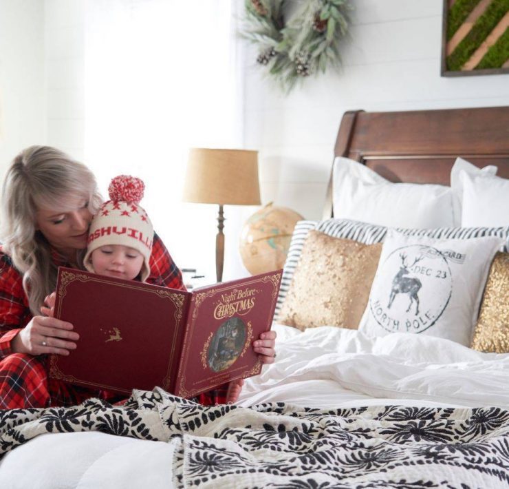 Mom and son read classic Christmas storybook