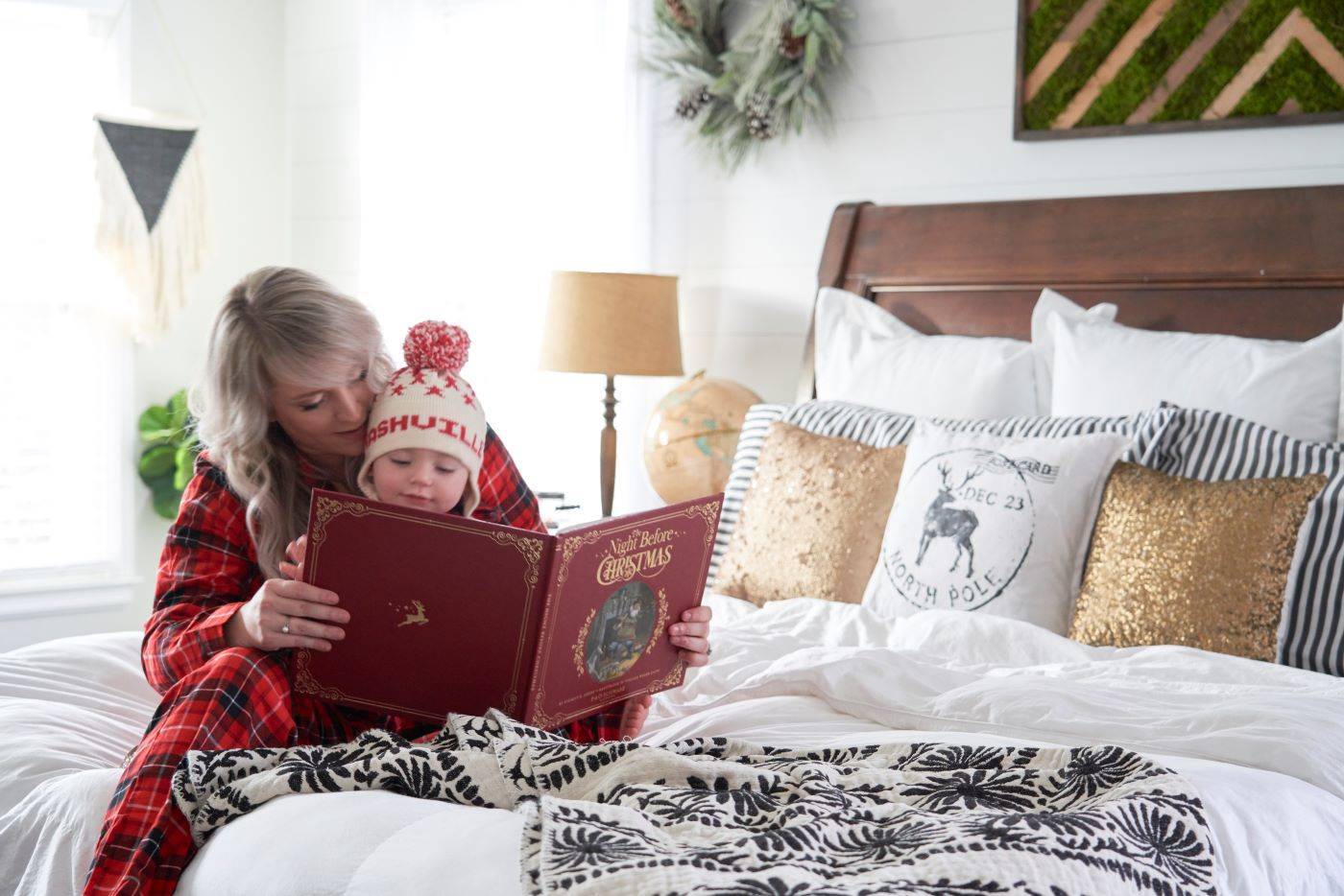 Mom and son read classic Christmas storybook