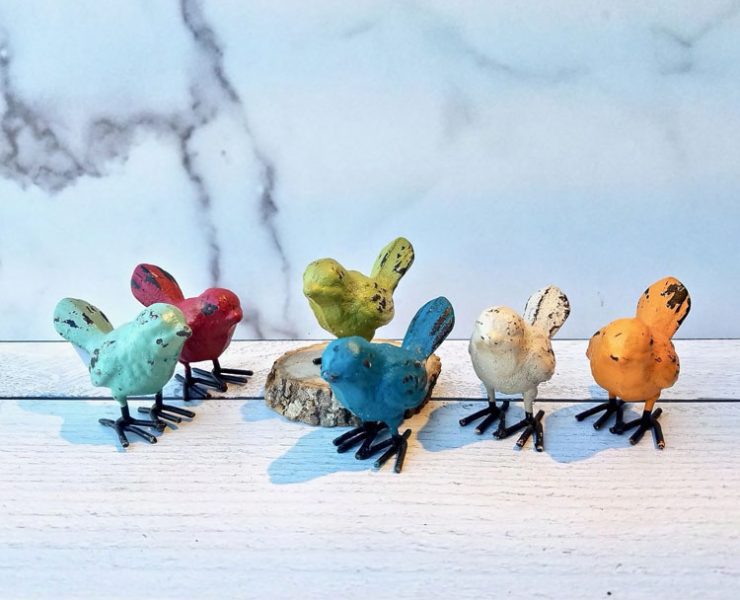 Sis, small decor cast iron birds painted different colors.