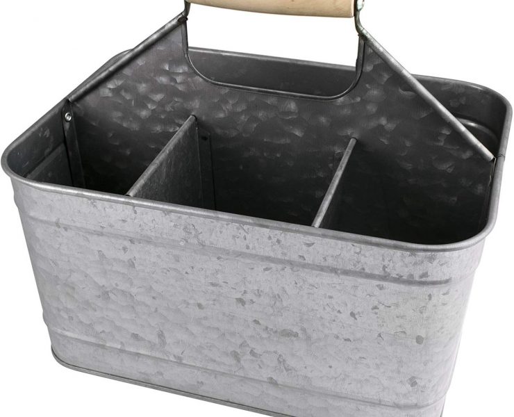White Metal Cleaning Caddy  Galvanized Cleaning Organizer