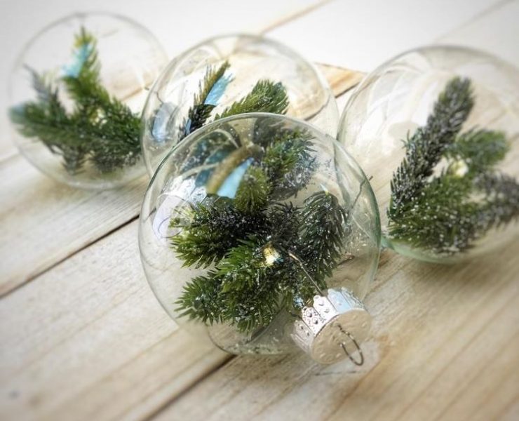 evergreen in glass christmas baubles