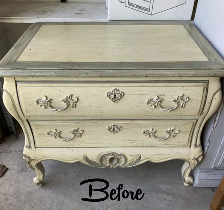 Before picture of an off-white dresser before it got its furniture makeover.