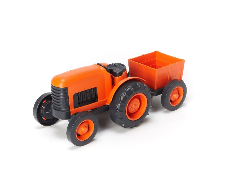 A bright orange tractor toy for Christmas child's gift