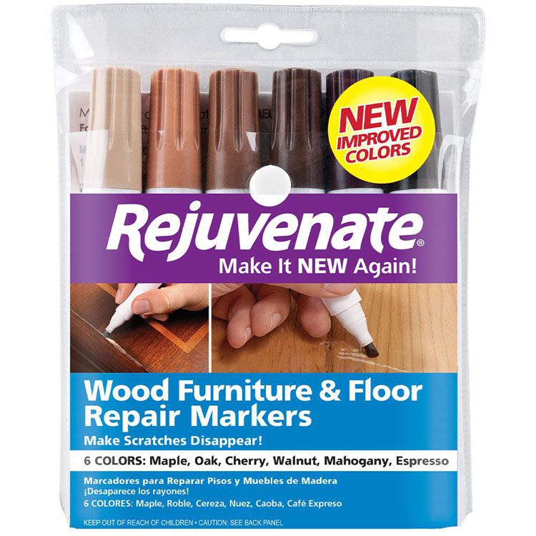 Set of six furniture repair markers, each a different color of brown.