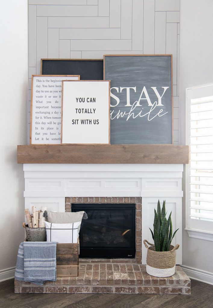 Mantel with word art and German old brick