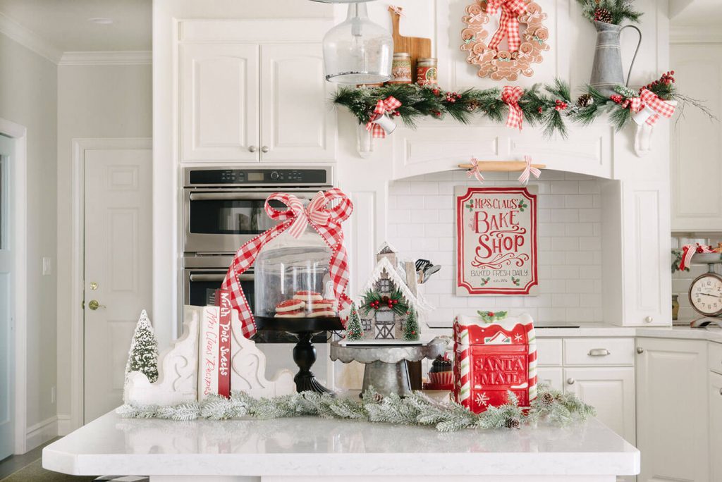 Christmas traditions countertop with Christmas decor