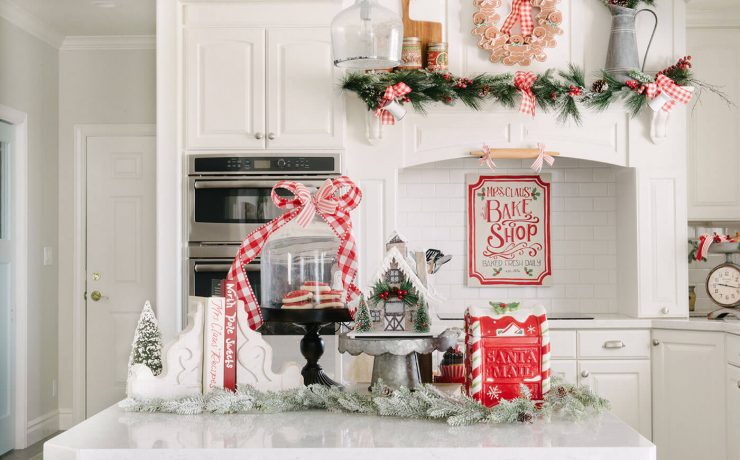 Christmas traditions countertop with Christmas decor