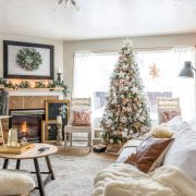 Christmas living room with silver and gold Christmas tree