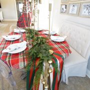 Farmhouse Christmas tablescape in red and green