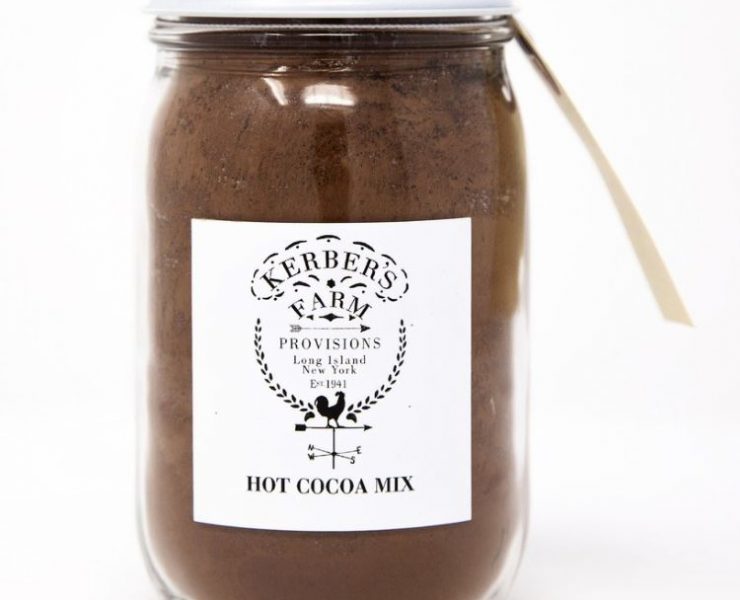 A mason jar filled with Kerber's Farm hot cocoa mix