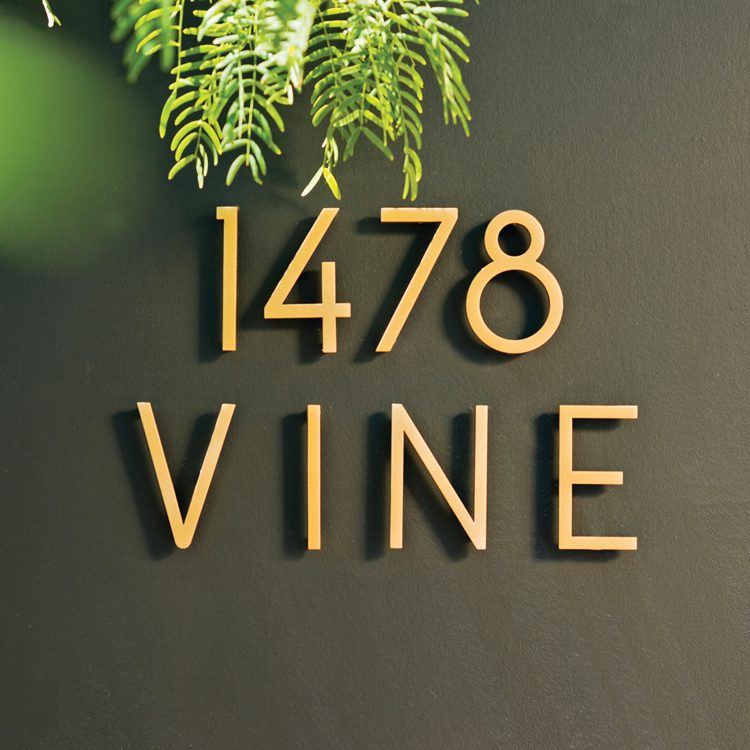 A remodel essential for the exterior of the home, house numbers and letters spell 1470 Vine