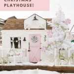 Exterior of a pink and white playhouse